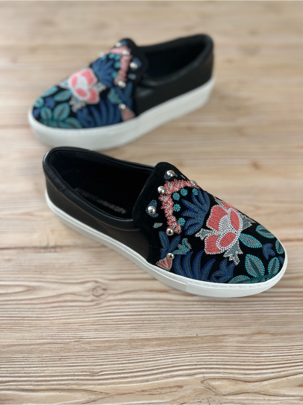 Women’s Embroidered and Embellished Black Slip-On Sneakers Rebecca Minkoff